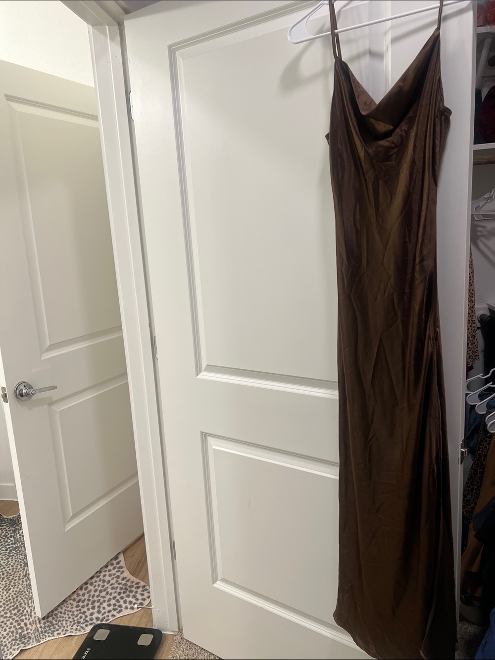 Brown Satin Slip Dress - Elegant Women's Dress
